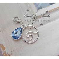 Anhänger Welle Wasser Kristalltropfen aqua Charm Karabiner