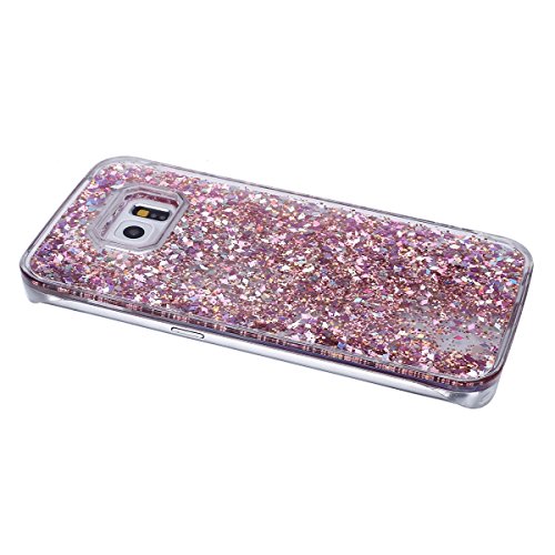 Galaxy S6 Edge Schutzhülle,Galaxy S6 Edge Hülle,Galaxy S6 Edge Flüssig Glitzer Hülle,Ukayfe Cool 3D Schwimmend Treibsand Flüssige Fließend Wasser Luxus Bling Hardcase Strass Glitzer Transparent Schutzhülle Crystal Clear Hülle Handyhülle Tasche Durchsichtig Hart PC Hüllen Handycover Schutz Cases Etui mit für Samsung Galaxy S6 Edge & 1 x Schwarz Eingabestift (Rosa) - 3