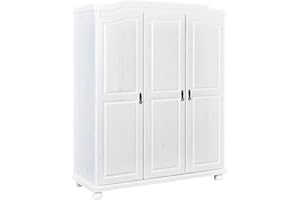 Inter Link - Armadio - 3 ante - 5 nicchie - Con spazio per appendere - Armadio in pino massello - Verniciato bianco - Larghezza :150cm Profondità :56cm Altezza : 180cm - Bastian