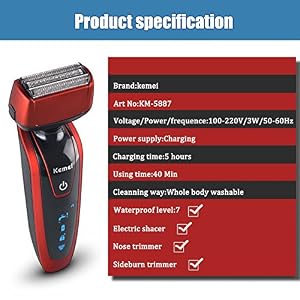 Kemei 4D Waterproof Electric Razor Reciprocating Double Head Rechargeable Intelligent Shaver Face Care Tools km-5887 Red… - Image 6