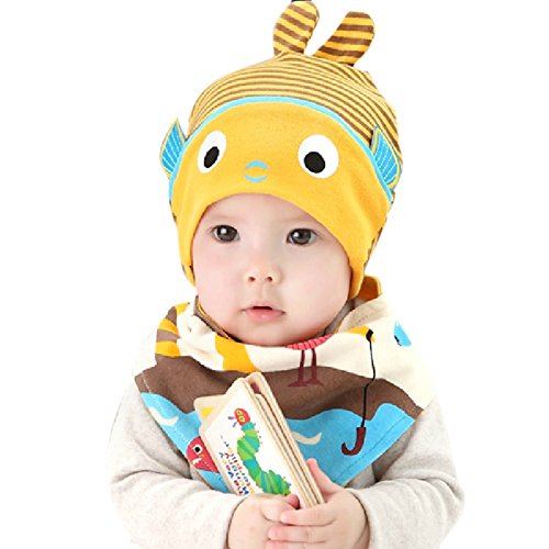 iikids®Unisex Baby Boys/Girls Beanie Hat Infant Newborns Warm Winter Cotton Cap Cute Fish Pattern Headgear for Kids 2-3 M/3-6 M/6-12 M/12-18 Months