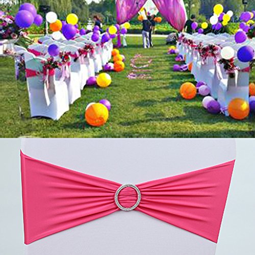 Lycra Stretch Spandex Stuhlschleifen Band Schleifenbänder Schleifen für Stuhl Stuhlhussen Hochzeit Partei Mit Schnalle Dekor – Rosarot - 3