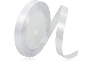 Ruban de Satin Blanc 10mm x 22m, Ruban Satinée pour Emballage Cadeau, Couture, Artisanat, Ballon, Bouquet de Mariée, Décoration de Mariage