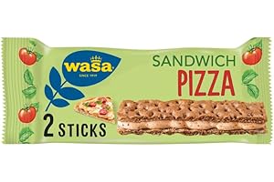 ‎WASA Wasa Knäckebrot Sandwich Pizza 3x37g (111g) | Knäckebrot-Snack mit dem herzhaft, würzigen Geschmack von Tomaten, Kräutern und einem Hauch von Käse, perfekt für unterwegs