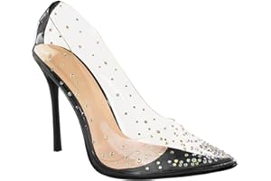 Fashion Thirsty Womens High Heels Ladies Pointed Toe Court Shoes Clear Perspex Sandals Stiletto Heel Party Dress Work Evening Party Prom Wedding Bridal Heeled Shoes