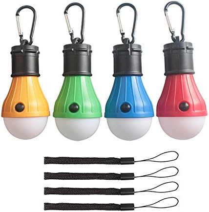 LED Camping Tent Light 4 Pack Portable LED Bulb 4 Modes Display New Design Rainproof for Backpacking Camping Hiking Fishing Emergency Light Battery Powered Lamp for Outdoor Activities, 4 Color