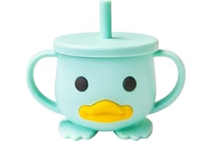 nohlerlife Tazza per bambini, Sippy Cup in silicone, 200 ml Tazza con cannuccia senza BPA, per microonde e lavastoviglie, 6 mesi, stoviglie in silicone per bambini (Ciano con cannuccia)
