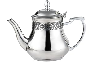 SAHARASHOP Orientalische Induktions-Teekanne 1,5 L, Teapot aus Messing, mit integriertem Filter, traditionelles Modell, Arabische Kanne silberfarbig mit Deckel, Teekocher, Teewärmer & Teebereiter