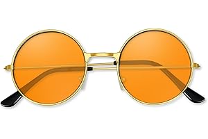BOUBONI Hippie Sonnenbrille 70er Jahre Runde Hippie Brille Party Deko Sonnenbrille für Damen mit farbigem Brillenputztuch