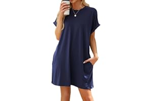 MEDUOLA Mujer Vestido Casual de Manga Corta Vestido de Camiseta con Bolsillos Vestido Suelto Color Sólido para Verano
