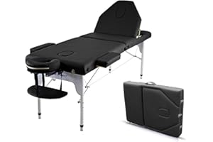 QUIRUMED Camilla de Masaje Plegable de Aluminio Elite, 186 x 66 cm, Color Negro, Mesa de Masaje, Polipiel, Acolchado Alta Densidad, Ligera, Regulable en Altura
