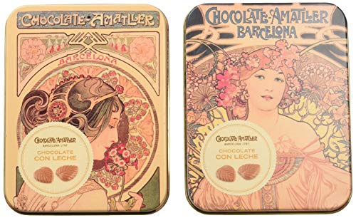 Chocolate Amatller - Hojas Finas en caja metal (Chocolate con Leche) - 2 cajas de 60 gr. (Total 120 gr.)
