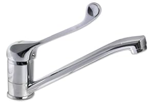 VETRINE IN RETE Vetrineinrete® Rubinetto per lavello da cucina con maniglia a leva lunga a canna bassa miscelatore per lavandino orientabile 360° acqua calda e fredda girevole in ottone cromato 69206 B46