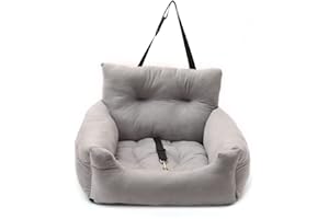 CYMWER Fotelik samochodowy dla małych i średnich psów, przenośny wzmacniacz dla zwierząt domowych, bagażnik samochodowy z klipsem na pas bezpieczeństwa, poduszka ochronna dla szczeniąt dla małych średnich kotów, psów, szary