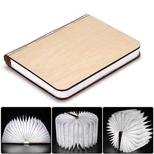 GEEDIAR Libro Lámpara LED Luces Plegables de Madera 2500mAh, Blanco Lámpara de Noche magnética USB Recargable Plegable, Luz Arte, Luces Decorativas, Luces de Escritorio (Blanco)