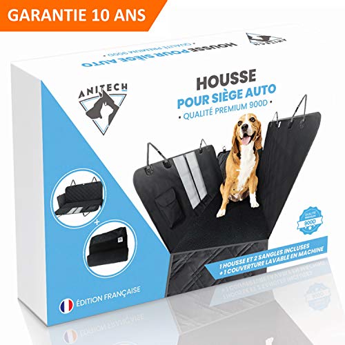 ANITECH Housse Siège Voiture pour Chien ?Vidéo + Garantie 10 Ans?- Qualité 900D Premium - Waterproof et Antidérapante avec Fenêtre - Protection Totale avec Couverture (137 * 147cm) / (Noir)