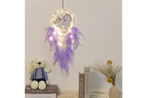 jingxinxin Attrape-rêves LED pour chambre d'enfant avec lumière pour cadeau, mariage, décoration murale (dinosaure violet)