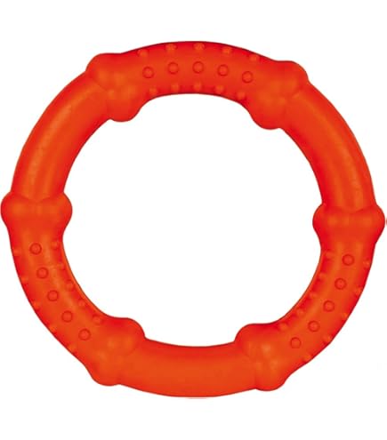Ferplast Hondenspel, Ring Speelgoed voor Honden, Hondenbrokjesdispenser, van duurzaam materiaal om te kauwen, vleesaroma, voor mondhygiëne hond, SMILE Fitness ring, Spelen voor middelgrote honden,Rood