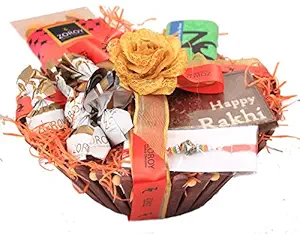 Zoroy Luxury Chocolate Rakhi Gift for Brother/ Sister hamper with assorted chocolates - 165 Gms