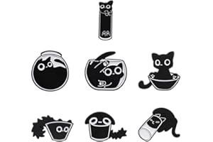 Bkemkri 7 Piezas Alfileres Esmaltados de Gato Negro, Broche de Esmalte de Gato Adorable, Lindos Pines Esmaltados de Gato, Divertido Broche de Esmalte de Gato, Accesorios de Bricolaje