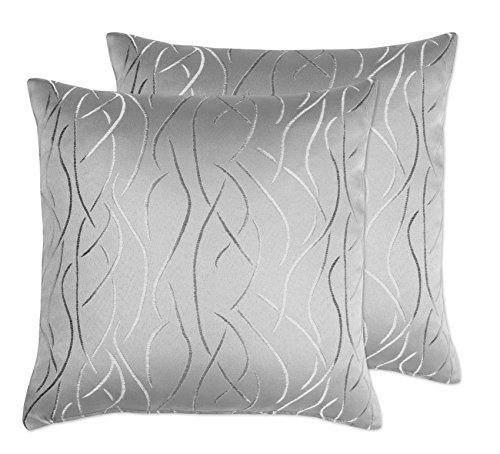 Kissenhüllen 2 Stück, FARBE wählbar, Damast Streifen, 40x40 cm, Silber, Beautex