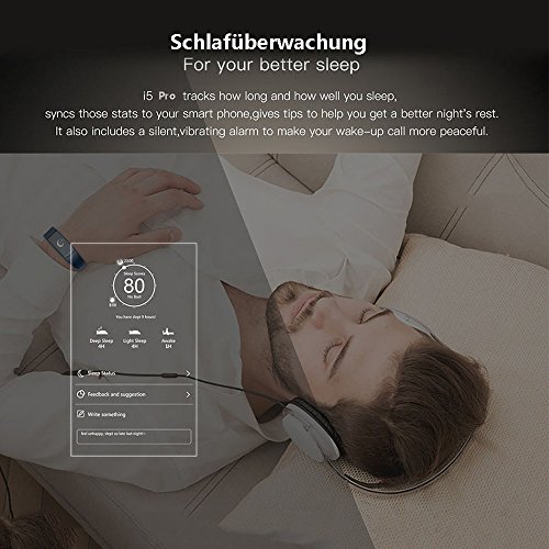 i5 Pro Schrittzähler,Schlafüberwachung,Deutsche Bedienungsanleitung, App und Service – fitness tracker – aktivitätstracker – smart bracelet – Smartwatch für Android Smartphone wie iPhone,Huawei,Samsung, HTC, Sony, sowie usw. Schlafanalyse, Push-Message und Anrufer – ID Benachrichtigung - 5
