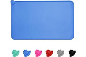 MOACC Tapis Gamelle Chien, Tapis d’Alimentation pour Chat en Silicone aux Normes FDA, Imperméable et Antidérapant, Bleu, 47 X 30 cm