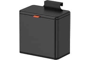 Mbillion Kitchen Compost Bin Hanging Trash Can with Lid 4L/1.05 Gallon Stainless Steel Garbage Can for Kitchen Cabinet Door Mounted Trash Can Under Sink Door RV Bathroom (Black, 4L)