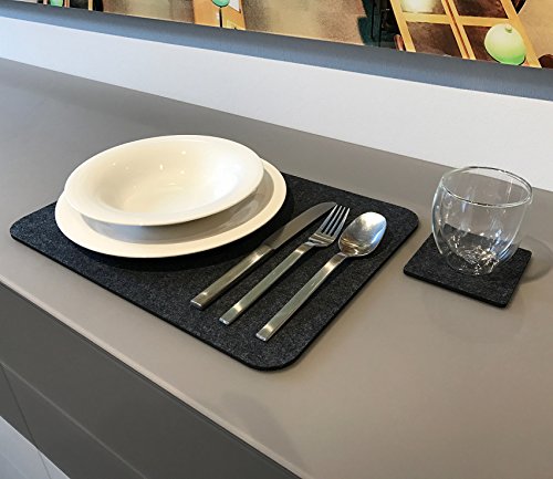 Oblique-Unique® Filz Platzmatten & Filz Untersetzer – Set für 4 Personen in edlem Dunkelgrau - 2