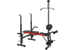ALLINLIFE Banco Musculación,Banco de Pesas con Altura Ajustable,Banco Abdominales Plegable,Banco de Entrenamiento con Entrenador de Polea Alta Soporte para Barra y Curl de Brazos y Piernas