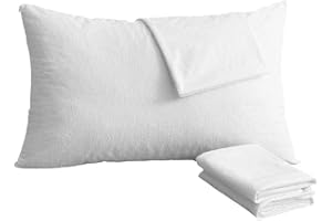 Bedecor 2er Set wasserdichte Baumwolle Kissenbezug, Atmungsaktiv, Anti-Milben, Kissenhülle mit Reißverschluss, Weiß（40x80cm）