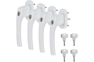 KJ-VERTRIEB 4 x Alu Fenstergriff in Weiß abschließbar - Stiftlänge 35mm