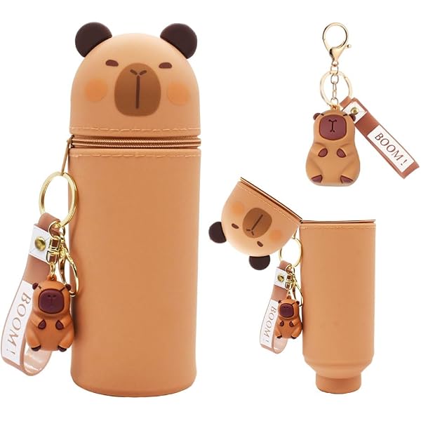 Kawaii Capybara Federmäppchen 2-in-1 Set Aus Silikon - Komplett Mit Stiften & Aufklebern