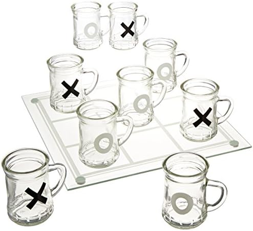 Game Night Tic Tac Toe Drinking Shot Glass Set with Mini Beer Mugs