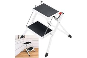SIKY 2 Step Ladder Heavy Duty Steel, Mini Small And Compact Folding Steps, 2 Large Steps With Safety Anti-Slip Mat Tread, 150 KG Capacity