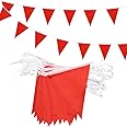 ADQUATOR 20m 52pcs Red Pennant Bunting,Polyester Fabric Reusable Triangle Flags Banner for Indoor Outdoor Party Decorations