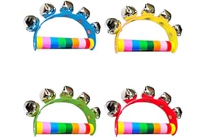 XUELIYUN 4-Pack Christmas Sleigh Bells Musical Toys Rainbow Jingle Bells Instrument Wooden Hand Bells for Kids Baby Adult Best Holiday Birthday Party Gifts （Red 、Green 、 Yellow and Blue）