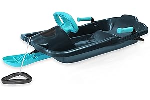 PLASTKON Skipper Lenkbob für Kinder - Bob Schlitten mit Lenkrad aus hochwertigem Kunststoff - Lenkschlitten für Kinder ab 3 Jahre mit Kufe und SoftGrip-Bremsen, Blau