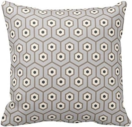 Geometric Hexagons Pattern Taupe Gray Cream Zippered Pillow Case Cover Cushion Case for sofa 16x16 Inch (One side)