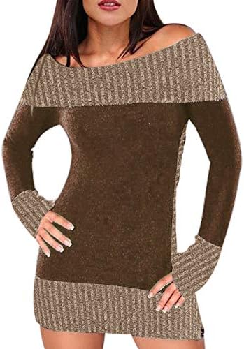 BaZhaHei Women's Long Sleeve Off Shoulder Button Patchwork Knitted Long Sweater Blouse Color Block Long Pullover Tops Sexy Clubwear