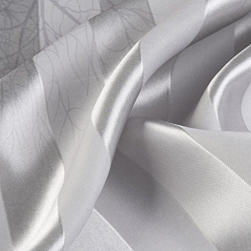 GWELL Elegant Luxus Baumblatt Druck Vorhang Blickdicht Schal mit Ösen TOP QUALITÄT Gardine für Wohnzimmer Schlafzimmer silber 1er-Pack - 6