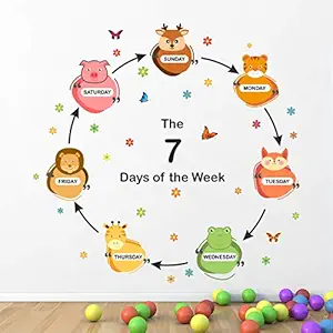 StickMe 7 Days Of The Week - Cute - Animals - Baby - Kids - Learning - Education - Nursery - Pre School - Kinder Garden - Creative - Colorful - Wall Sticker -SM703 (Multi Colour, Vinyl - 130cm X 130 cm )