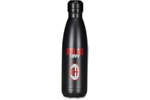 Seven Butelka do picia A.C. MILAN piłka nożna, czarno-czerwona, butelka termiczna ze stali nierdzewnej, bez BPA, do użytku wewnątrz na zewnątrz, utrzymuje temperaturę do 24 h, butelka do szkoły dla