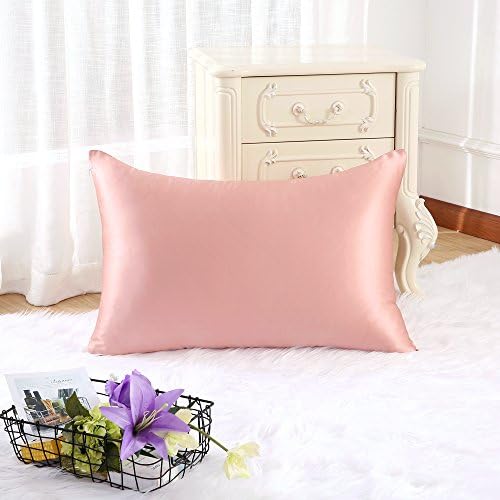 Spruce Luxurious 100% Pure Mulberry Silk Pillowcase for Hair and Skin Beauty on Both Sides with Hidden Zipper, Anti-Wrinkle, 19 Momme, 22 Colors, 1 PC(50 * 75 cm) (Standard - 50*75cm, Light Coral)