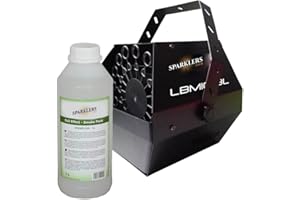 SPARKLERS CLUB Machine à Bulles Rechargeable + Liquide à bulles 1 LITRE - Très bon Débit - Temps de chauffe rapide - Réservoir facile à remplir, à transporter, idéale pour DJ anniversaires, mariages