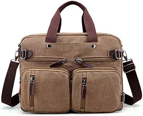 UGOOO Vintage Messenger Bag Sturdy Canvas Leather Backpack Convertible Laptop Bags Men’s Travel Hiking Daypack with 14L Capacity(Brown)