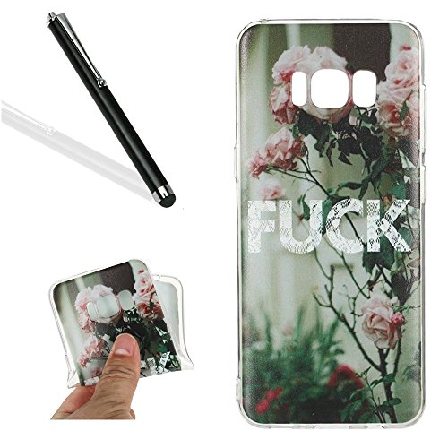Galaxy S8 Plus Hülle,HandyHülle für Samsung Galaxy S8 Plus,Leeook Kratzfeste Scratch-Resistant Hülle TPU Case Schutzhülle Silikon Crystal Kirstall Clear Case Durchsichtig Kreative Fuck Rose Malerei Muster Transparent Weichem Silikon Schutzhülle Handy Gürtel Tasche Schutzhülle Hülle Case Cover Abdeckung Etui TPU Bumper Schale für Samsung Galaxy S8 Plus + 1 x Schwarz Eingabestift-Fuck Rose