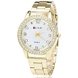 Souarts Damen Einfach Edelstahl Armbanduhr Silber Gold Rosegold Farbe Quarzuhr Analog mit Batterie