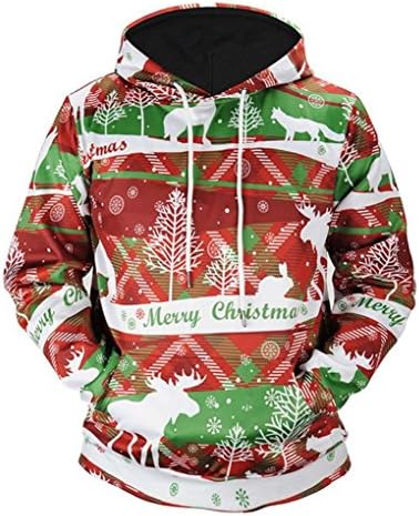 Christmas Blouse Mens Sweatshirt, DoraMe Winter Christmas Hooded Sweatshirt Tops (L2, Red)
