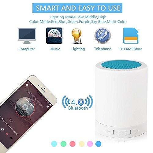 KOBWA Bluetooth Music Box Lautsprecher LED Nacht Lampe mit Schalter Berühren Behandeln Einstellbare Helligkeit Unterstützt TF-Karte LED Touch Sensor Tischlampe Farbwechsel Lampe - 3